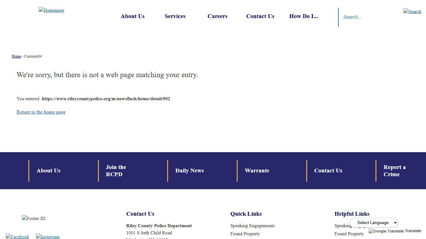 Custom404 • Riley County Police Department, KS • CivicEngage